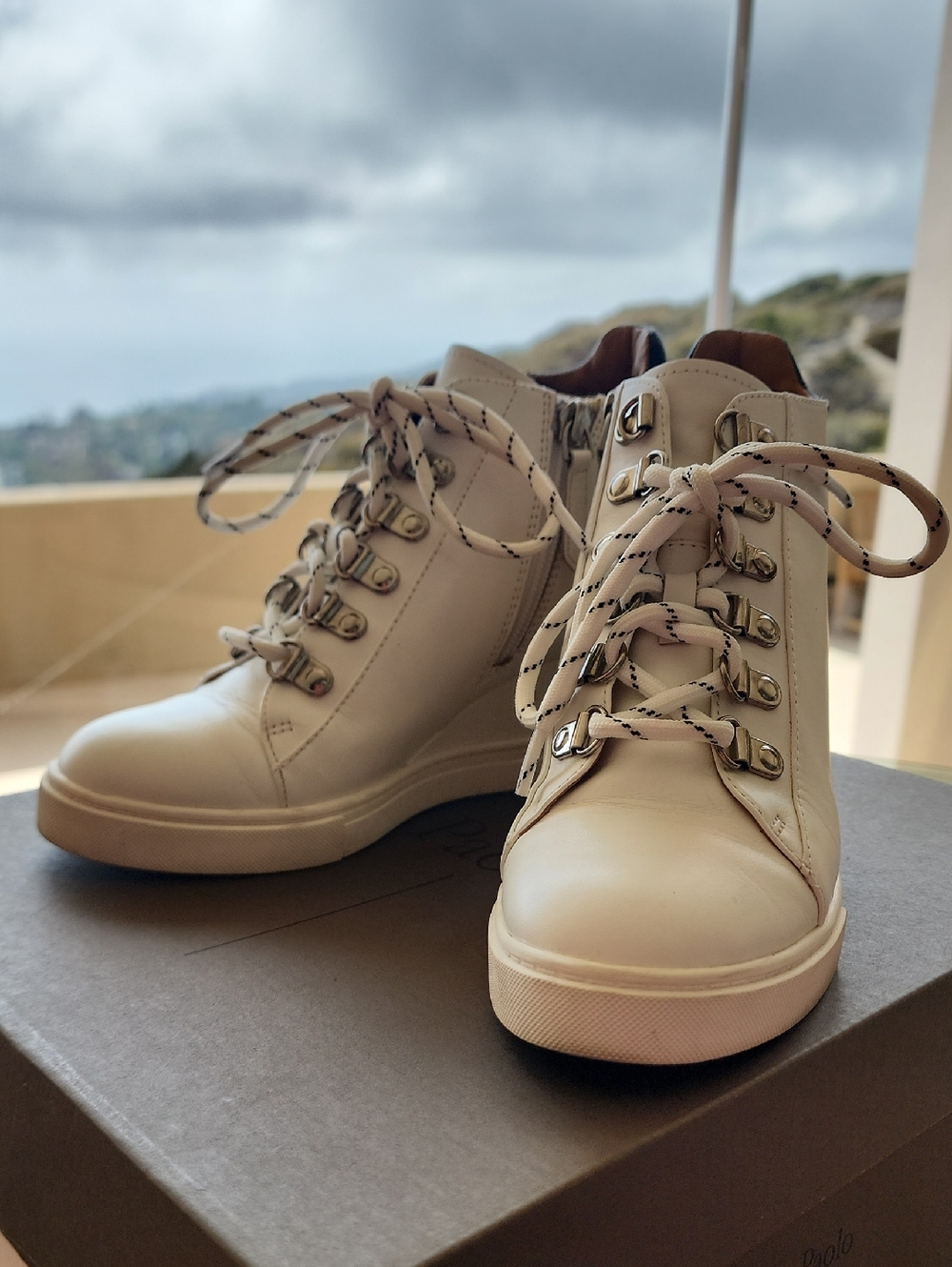 Paolo White Lace-Up High-Top Boots